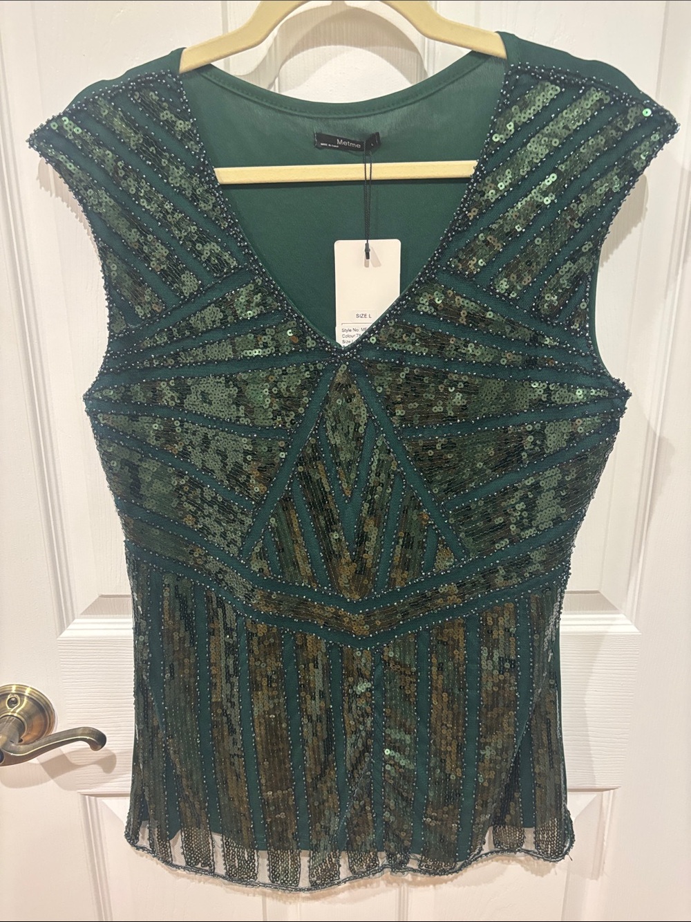 NWT Green Sequin V-Neck Top